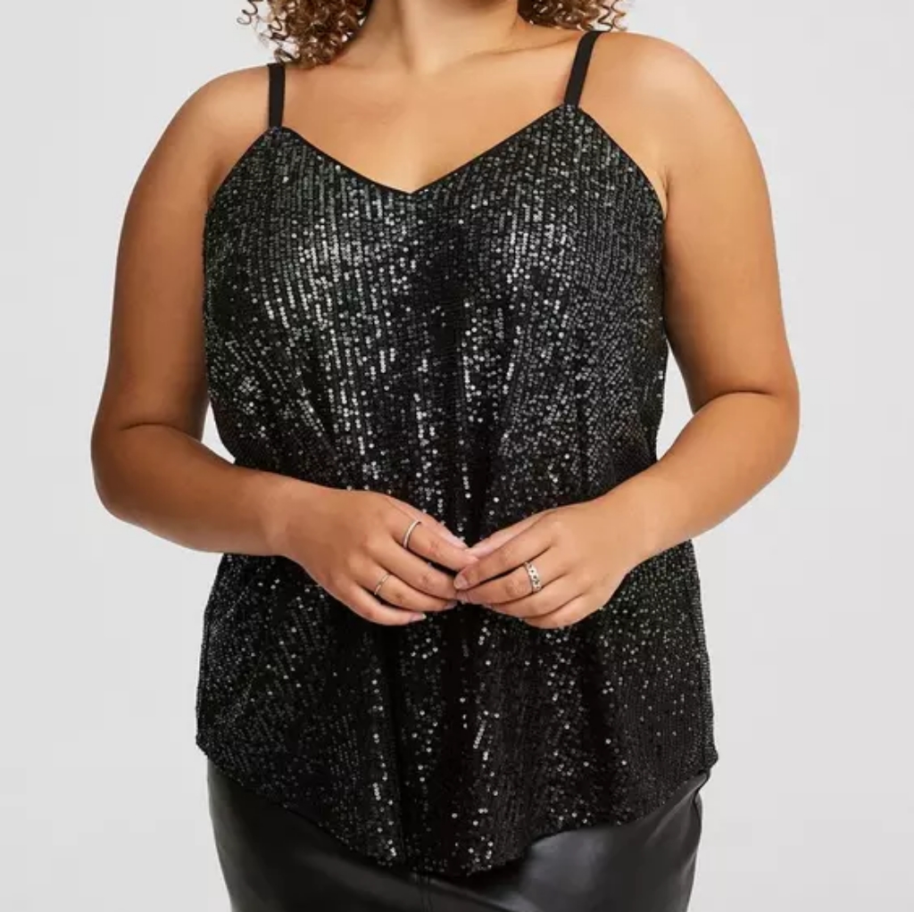 Torrid Gunmetal Sophie Sequin Swing Camisole Top Size 1x